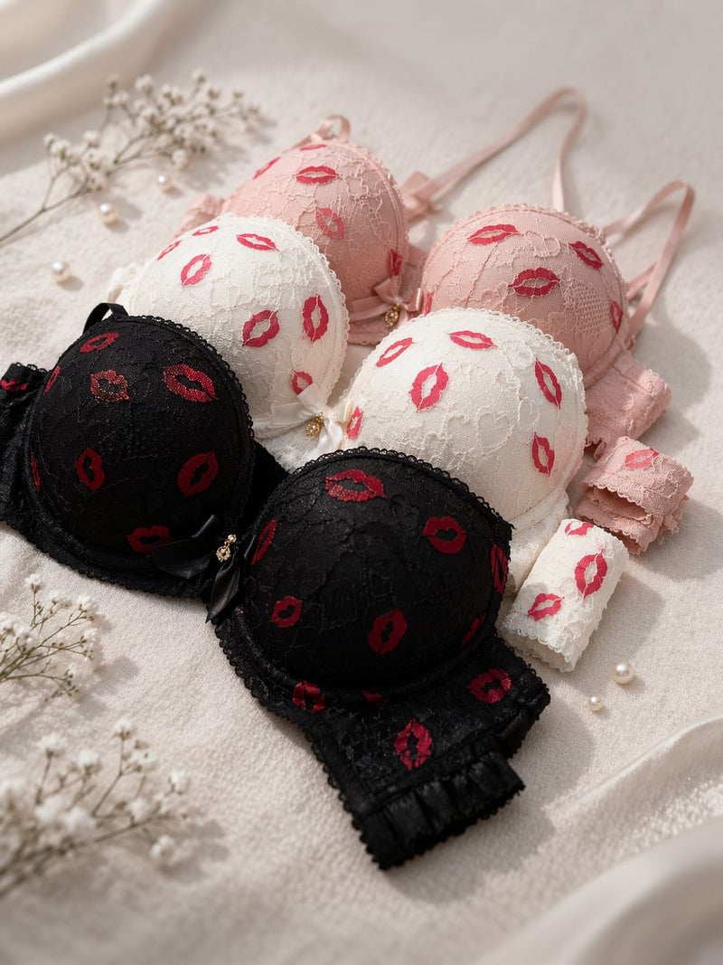 Trendy Kiss Print Bra & Panty Set – Stylish, Fun & Comfortable