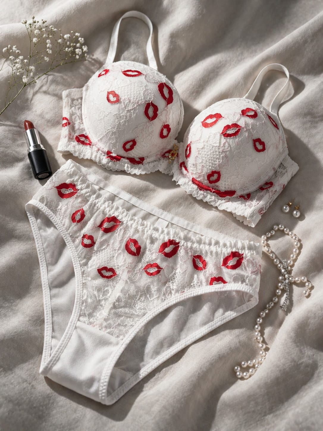 Trendy Kiss Print Bra & Panty Set – Stylish, Fun & Comfortable